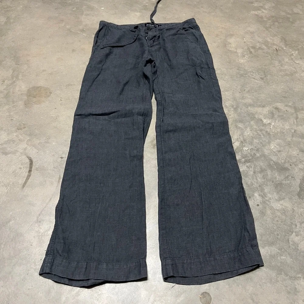 Island Company Relaxed Linen Pant Mens Small Charcoal Gray Button Fly Drawstring